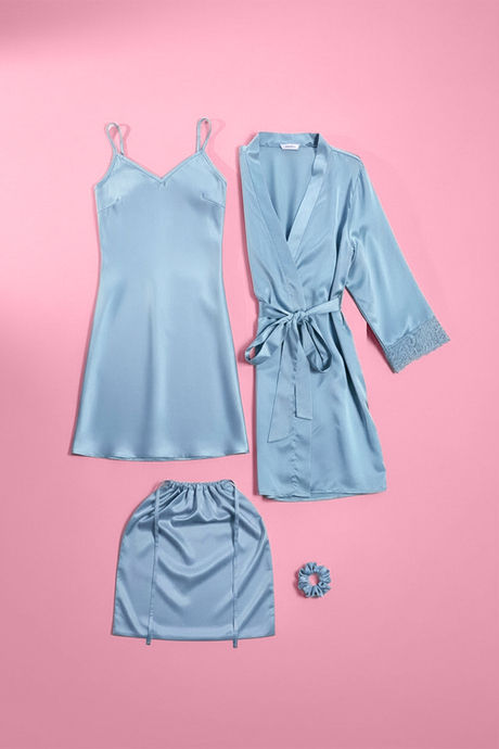 Zivame Luxe Satin 4 Pc Sleep Set - Windward Blue — image 2